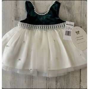 NWT American Princess Green Velvet and Cream Tulle Dress SIZE 3m